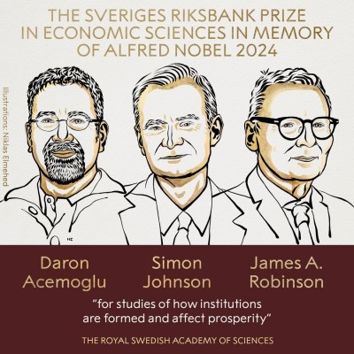 Daron Acemoglu, Simon Johnson y James A. Robinson, premios Nobel de Economía