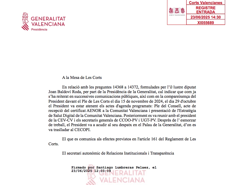 Respuesta del Consell a las preguntas de Compromís. - Foto: VP Respuesta del Consell a las preguntas de Compromís.