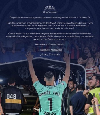 Andrés Fernández se despide del levantinismo: 