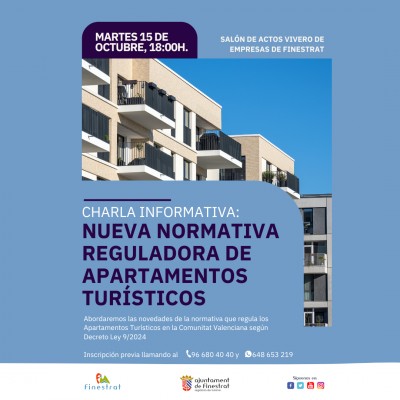 Finestrat organiza una charla para resolver dudas sobre la nueva normativa de viviendas turísticas