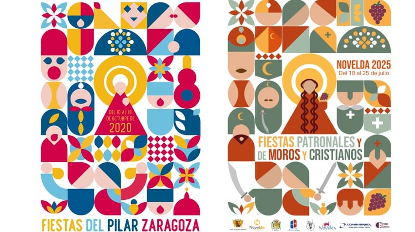 A la izquierda, el cartel original; a la derecha, el de las Fiestas de Moros y Cristianos de Novelda.  - Foto: AP.