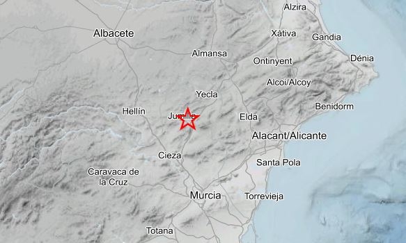 Un terremoto de magnitud 2,5 hace temblar el casco urbano de Jumilla de madrugada