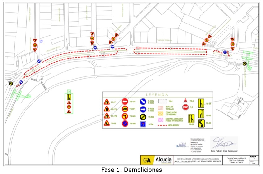 Alicante limita a un carril el tráfico en la ronda del Castillo por obras de la red de saneamiento