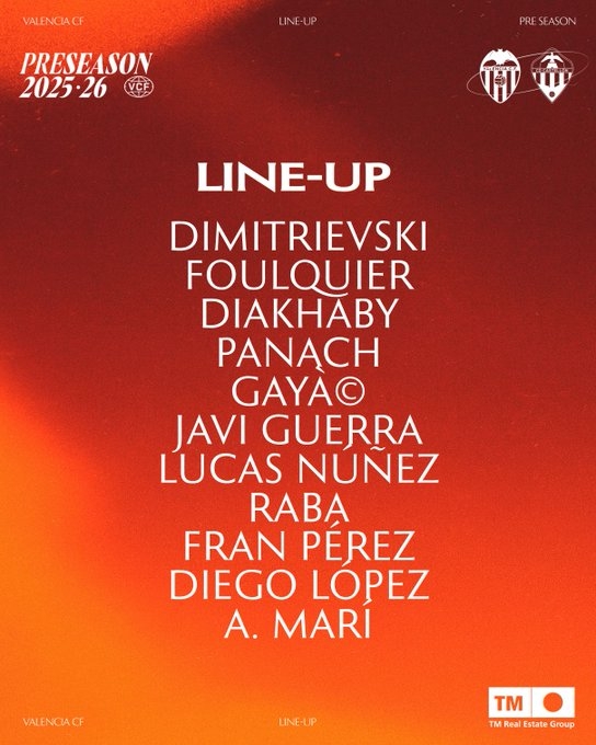 El primer once del Valencia CF en la pretemporada 2025-2026