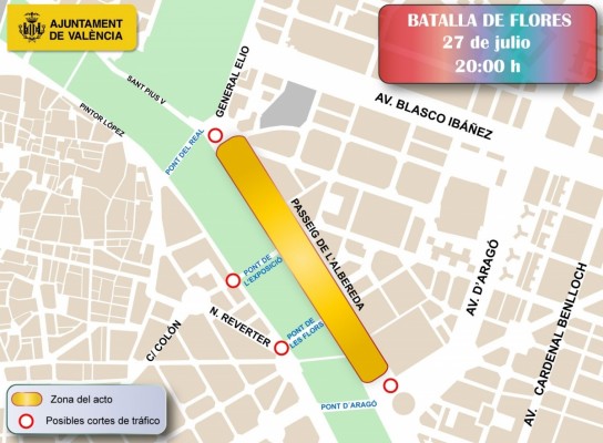València prepara un dispositivo especial de tráfico este fin de semana para el Correfoc y la Batalla de Flores