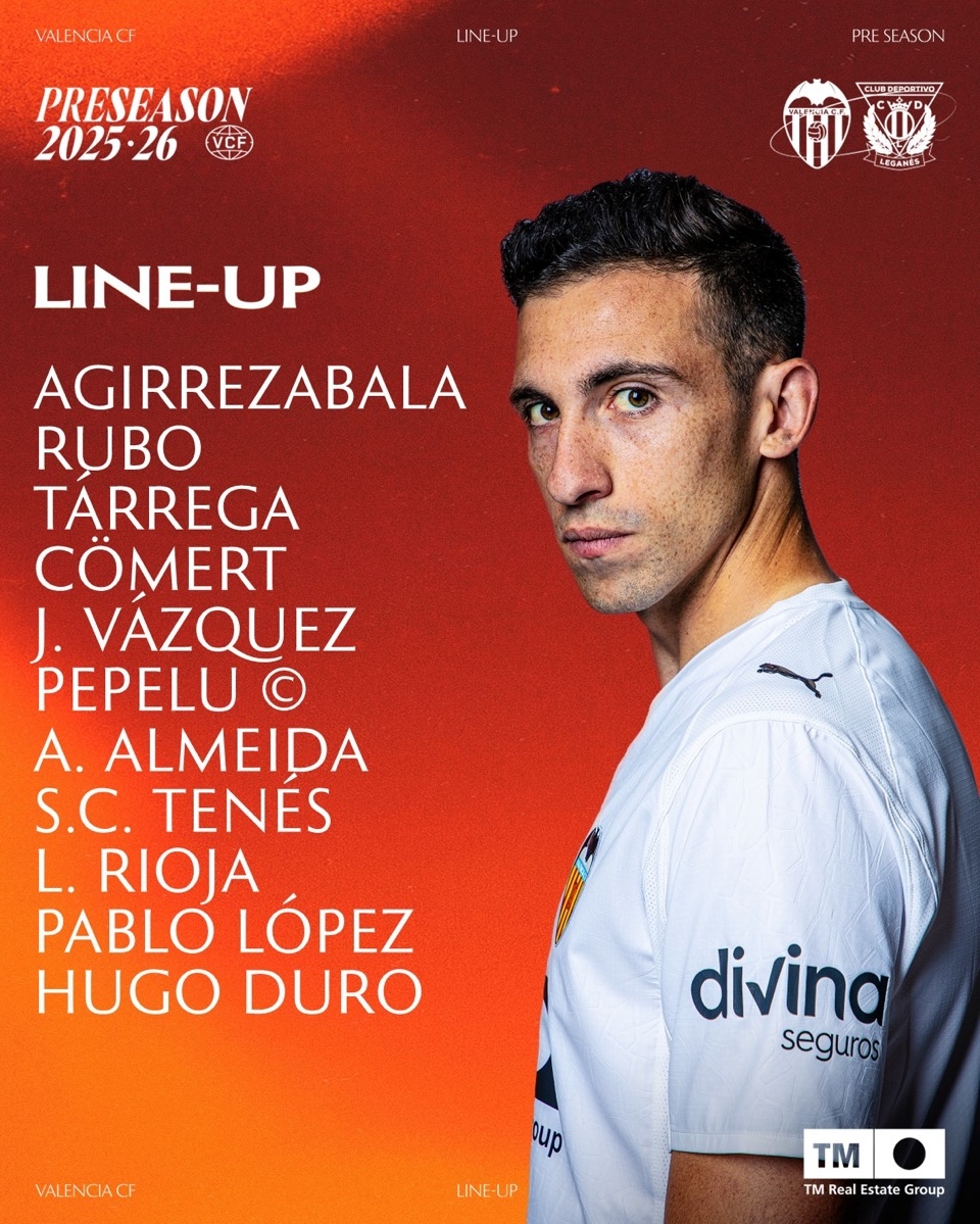 El segundo once del Valencia CF en la pretemporada 2025-2026: debuta Julen 