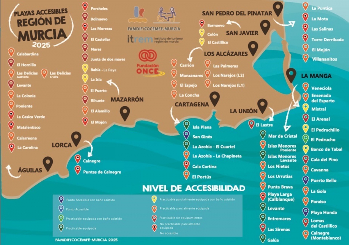 Cuando ir a la playa se convierte en una odisea: en la Región hay 18 de difícil acceso y 8 inaccesibles