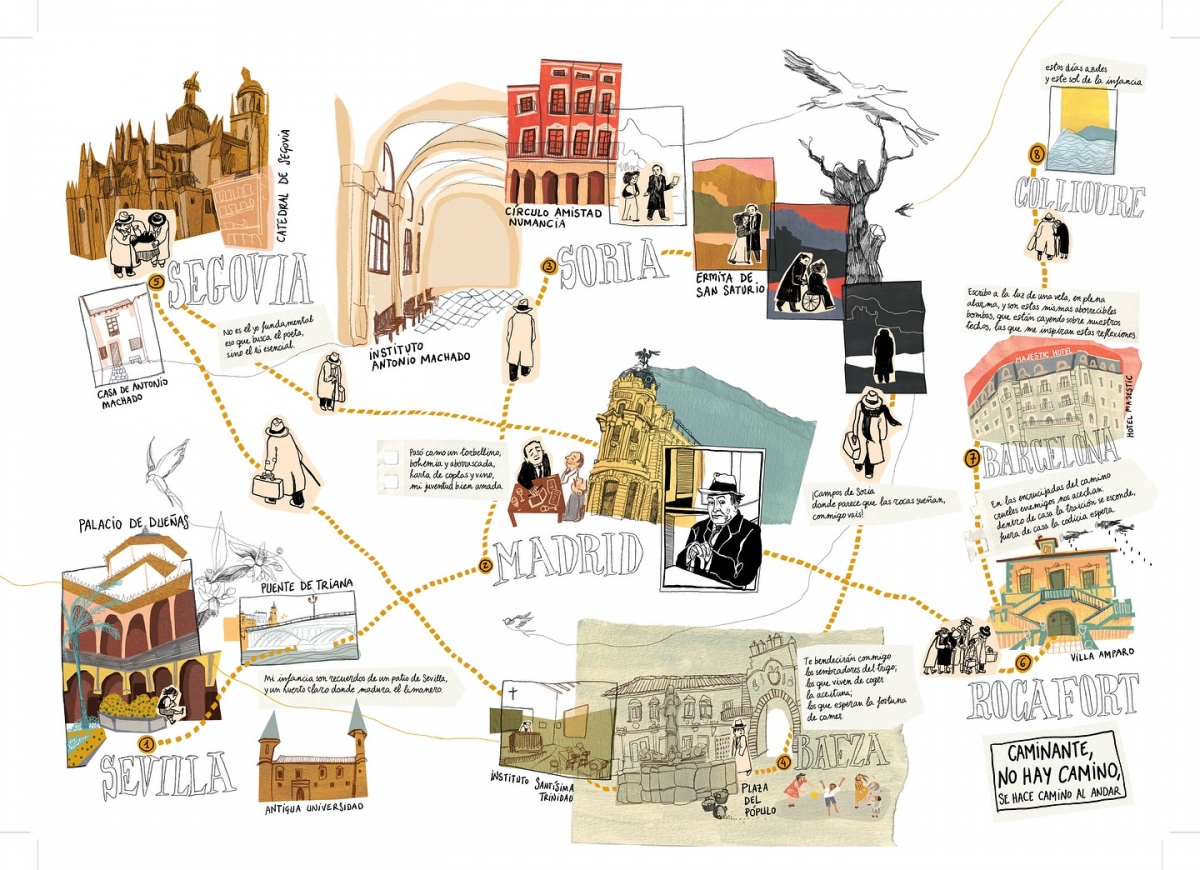 La muleña Ilu Ros ilustra un mapa literario de Machado (descargable) por encargo del Ministerio de Cultura