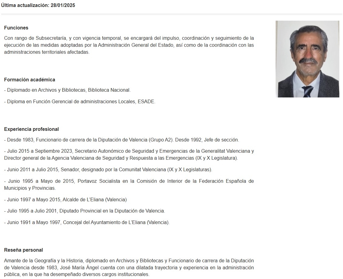 Extracto del currículum de Ángel en la página del ministerio.