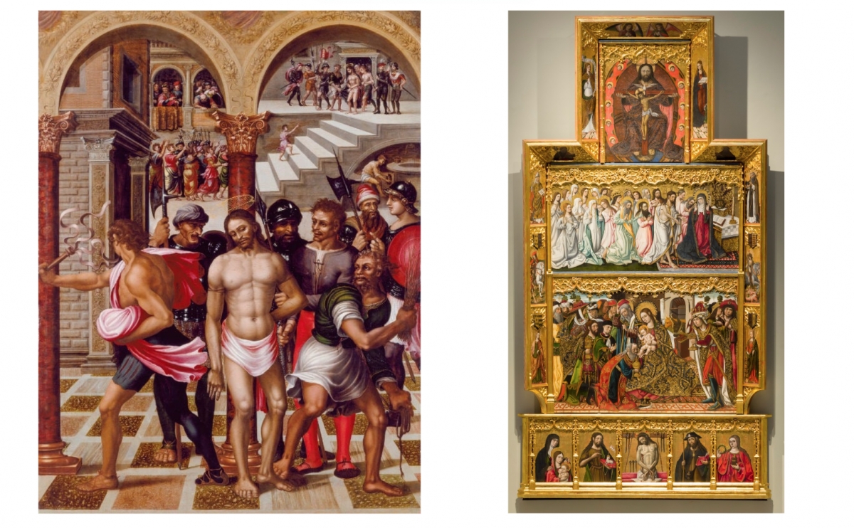 Flagelacio?n de Fernando Llanos (izq.) y Retablo de los Tres Reyes de Maestro de Perea (dcha.)