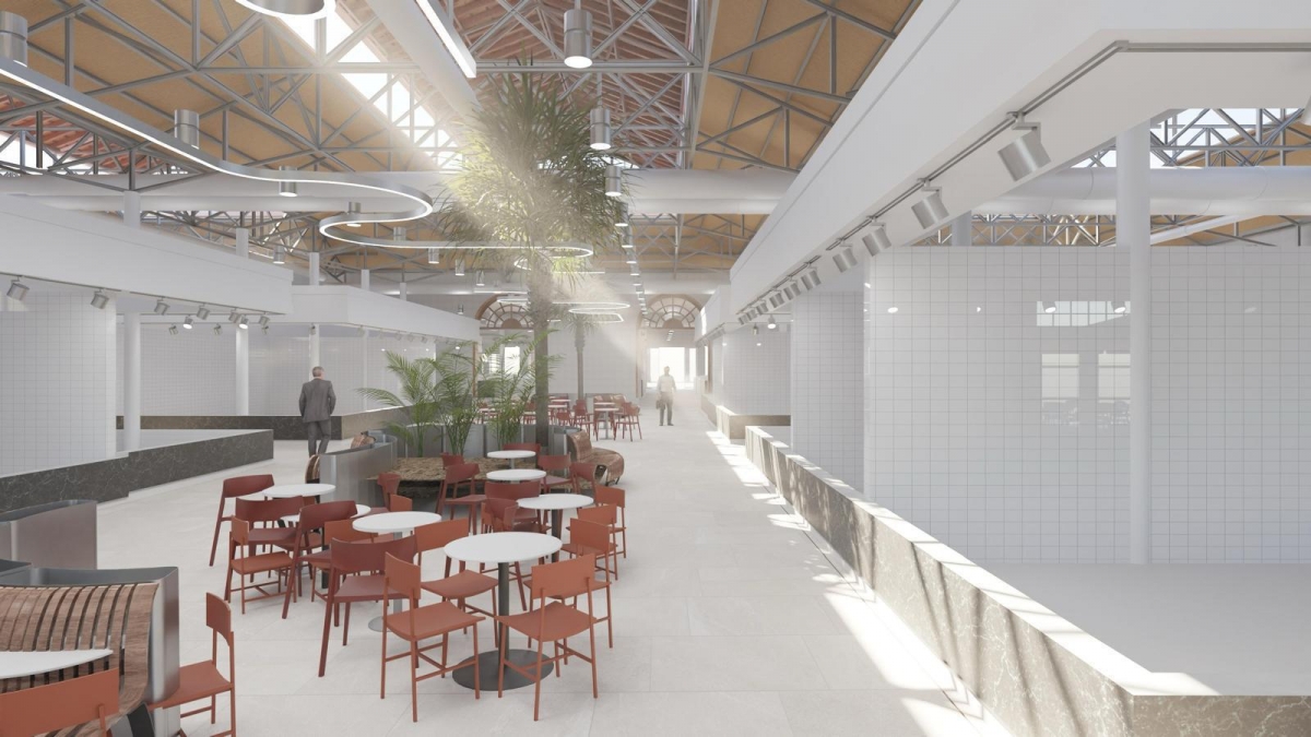 Infografía del ágora principal del nuevo Mercado Central. - Infografía del ágora principal del nuevo Mercado Central.