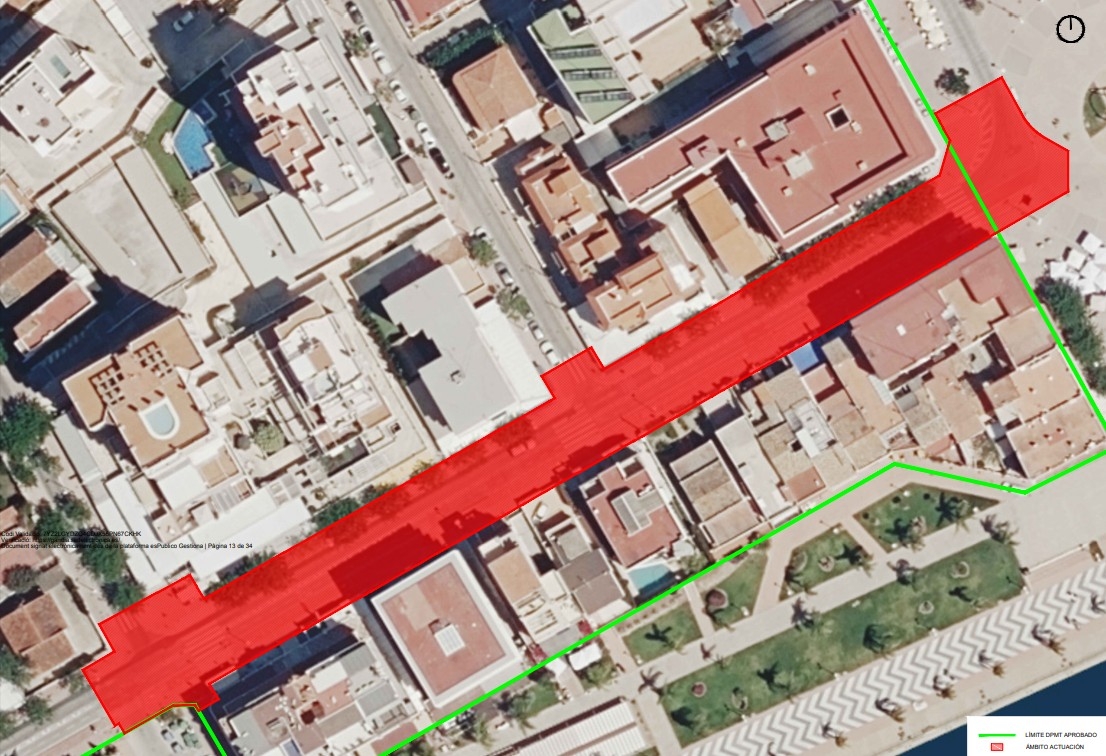 Ámbito de actuación en la avenida de La Pau en Gandia.