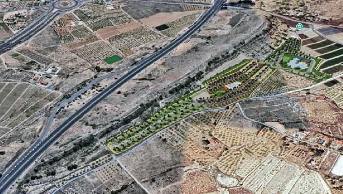 Así sería el camping de Mirra Solar en Torrellano de 70.000 metros con cabañas, mobil homes y caravanas