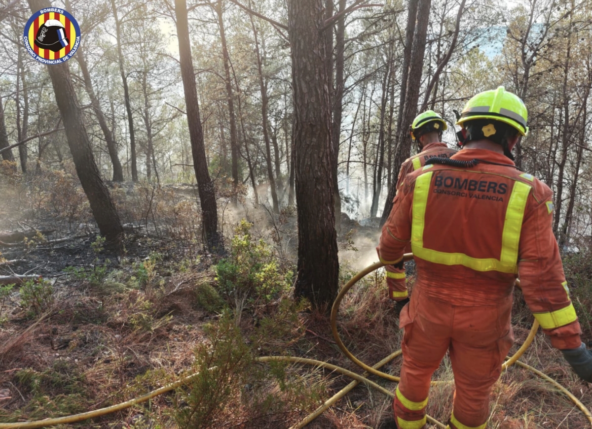 Drones con cámaras térmicas trabajan en el incendio de Teresa de Cofrentes para el control de puntos calientes