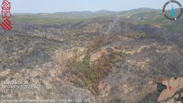 Bomberos trabajan en la extinción de un incendio forestal en Xàtiva