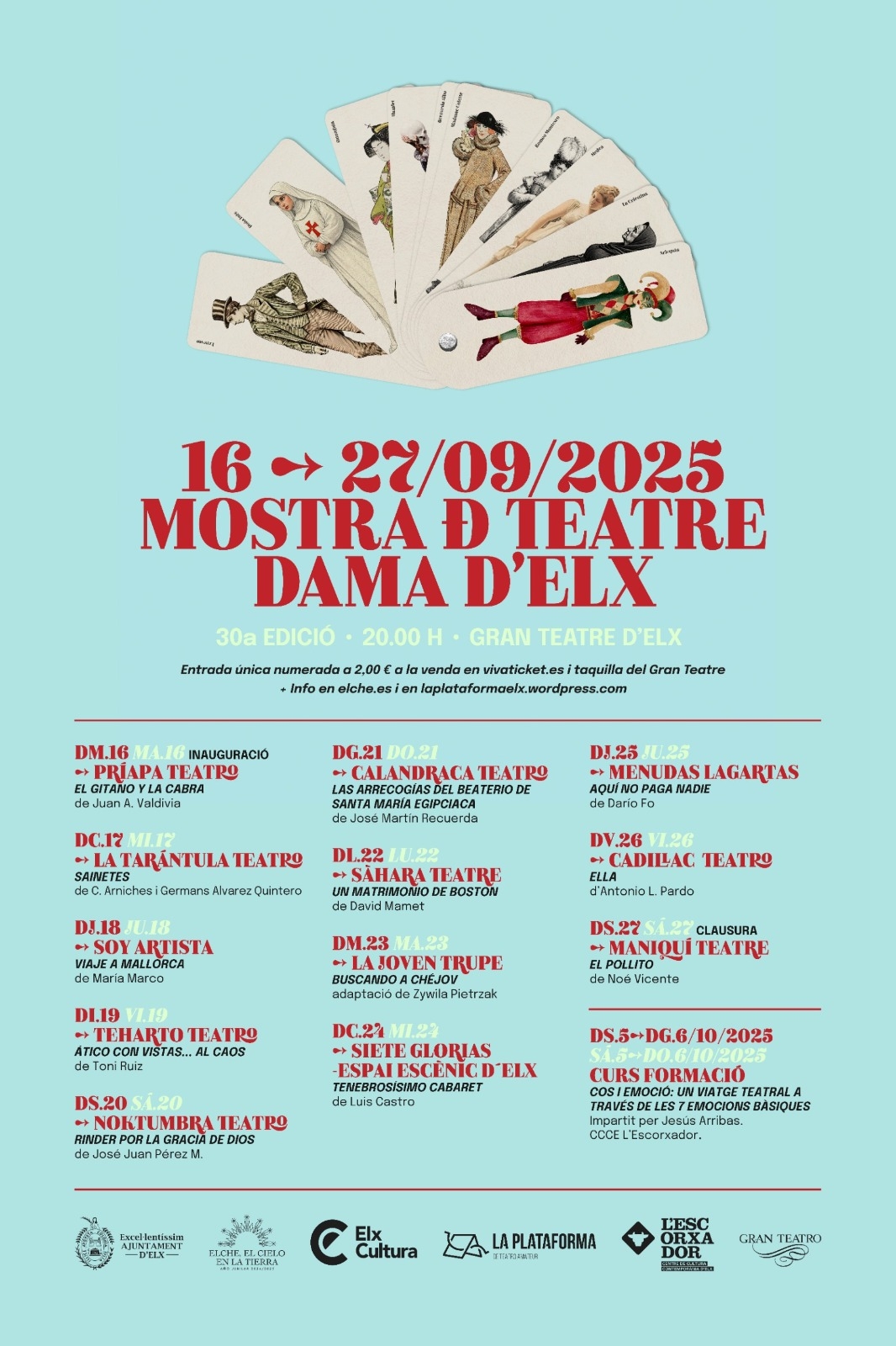 La XXX Mostra de Teatre Dama d’Elx reunirá a 11 compañías locales en el Gran Teatro del 16 al 27 de septiembre