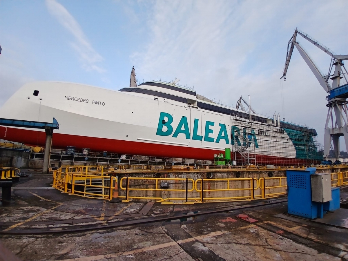 Baleària botará su tercer 'fast ferry' a gas natural Mercedes Pinto el 19 de septiembre desde Gijón