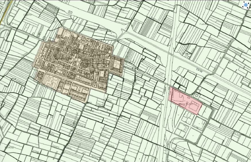 En rojo, el ámbito de actuación U-3 de Massalfassar.