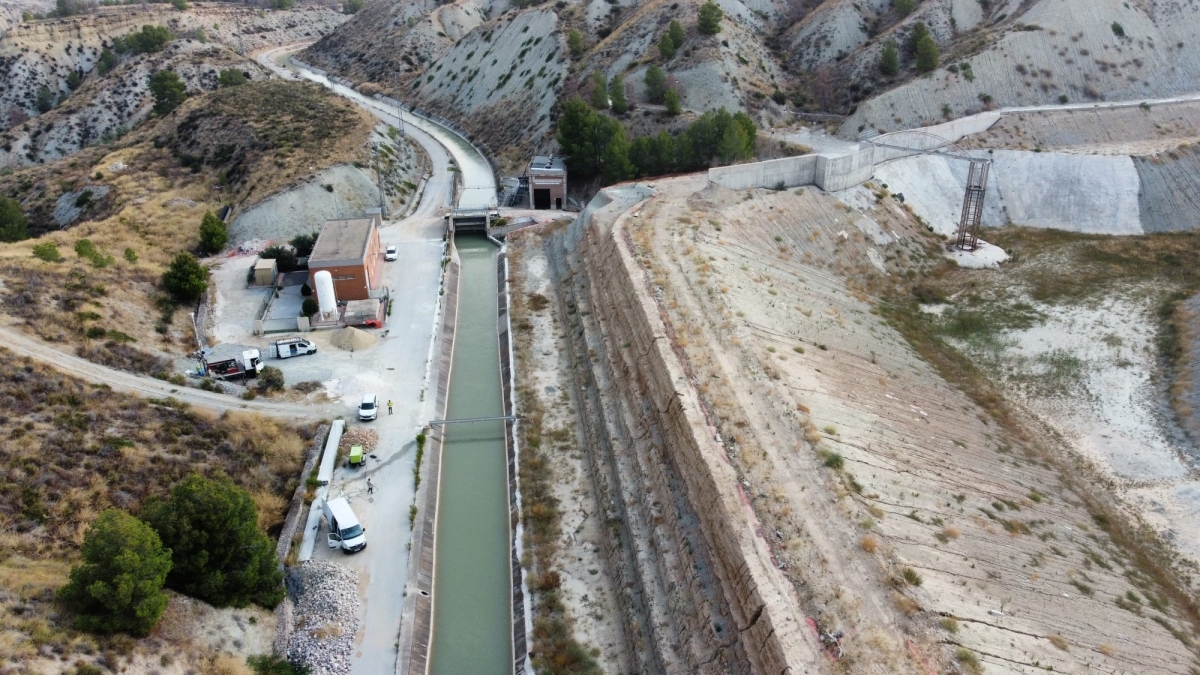 Obras del vaso de la balsa de la Muela, en Alhama de Murcia. - Foto: CHS