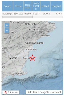 Se registra un seísmo de 2,1 mbLg frente a la costa de Torrevieja