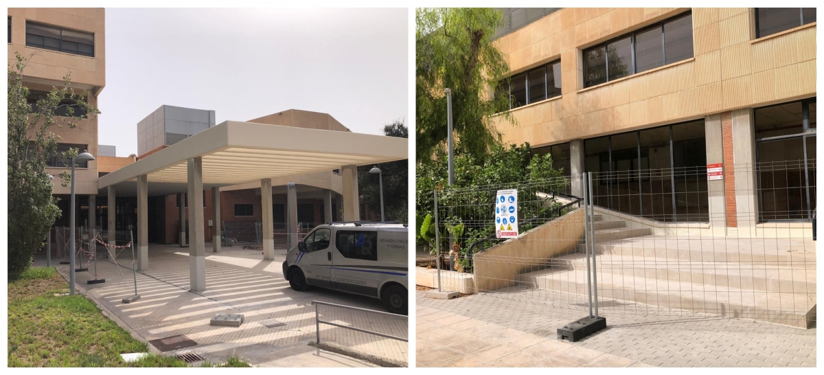 Las reparaciones en las pérgolas de Derecho y en las escaleras del Paraninfo, en la UA. - Las reparaciones en las pérgolas de Derecho y en las escaleras del Paraninfo, en la UA.