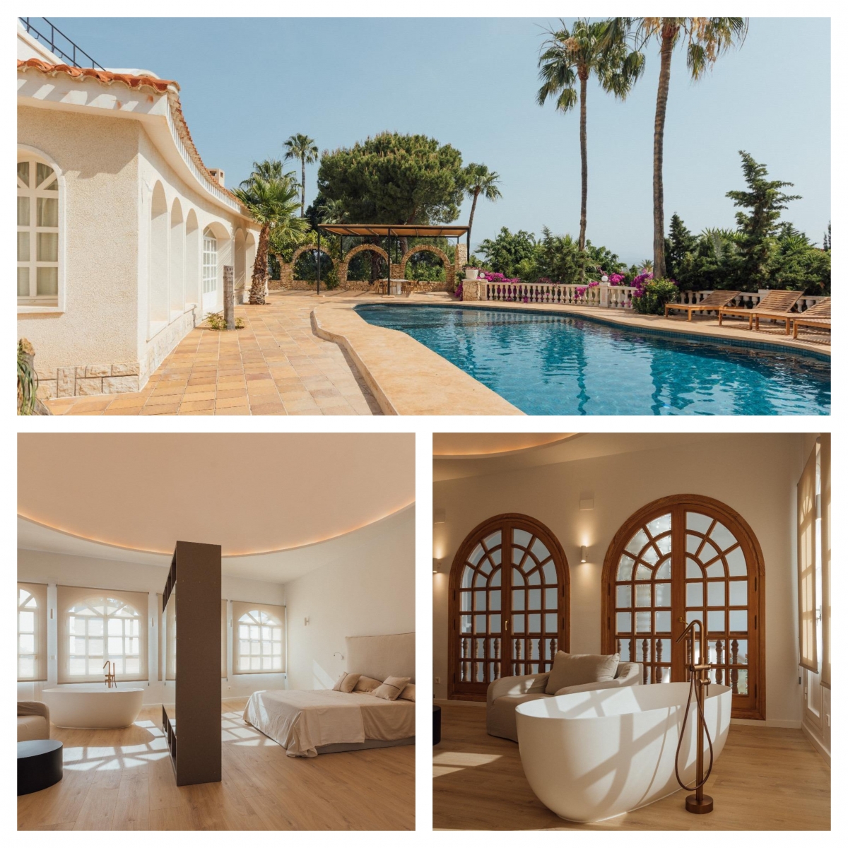 La piscina y distintas perspectivas de las estancias.