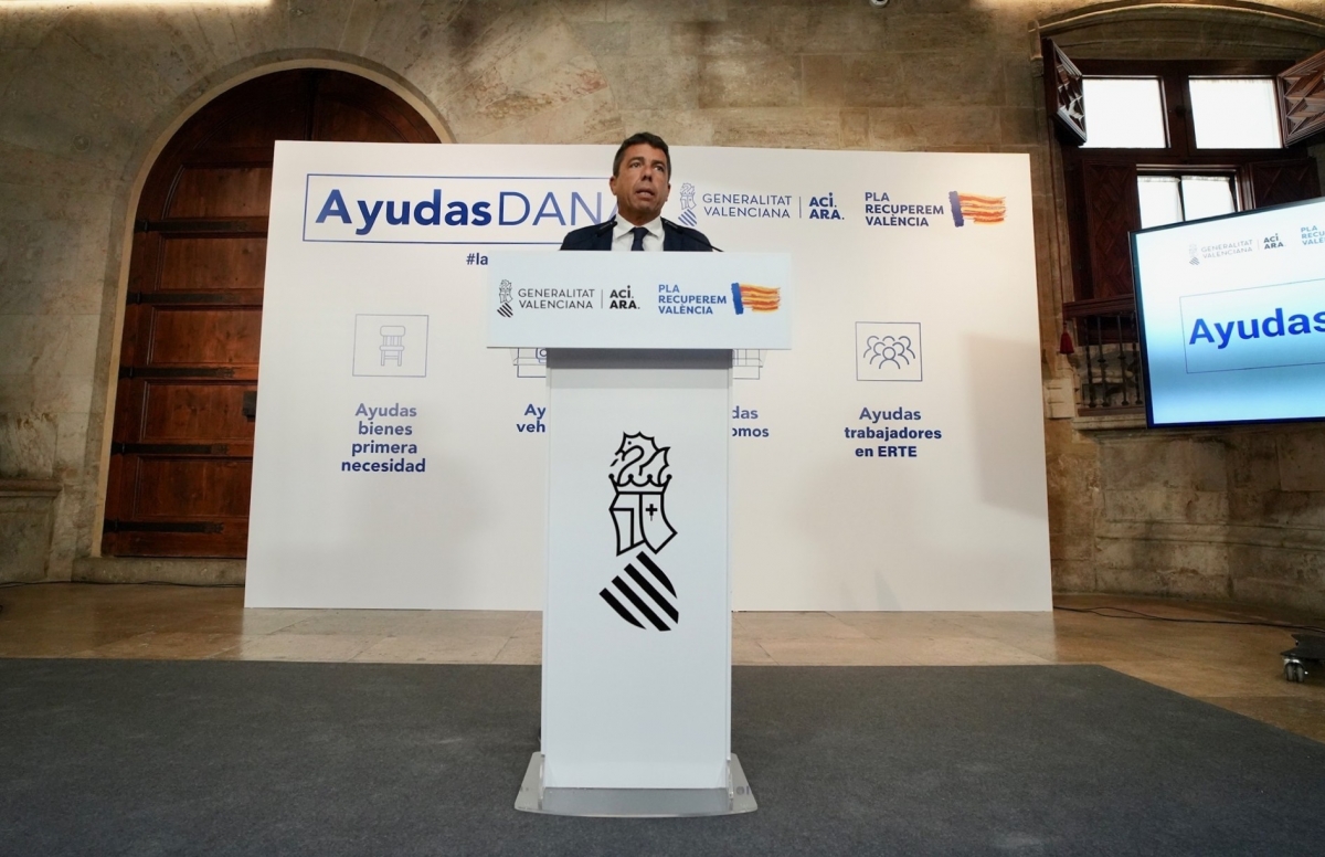 Mazón anuncia ayudas de 350 millones por la Dana que pagará antes del 15 de octubre 