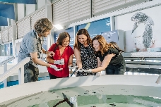 Representantes de Nules visitan el Oceanogràfic para ver la evolución de las tortugas nacidas en su playa
