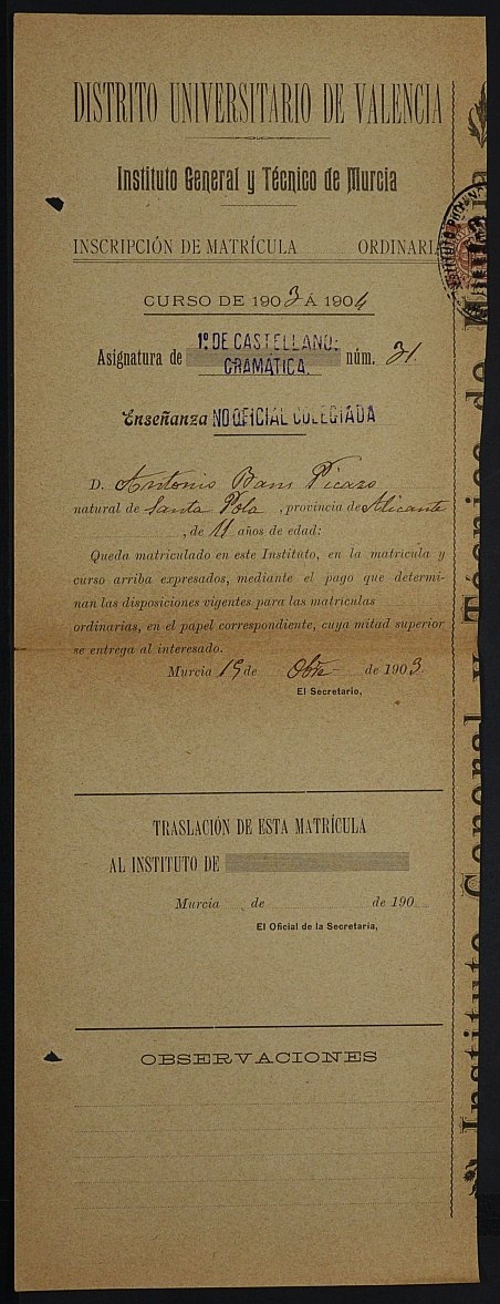  - Fuente: ARCHIVO PROVINCIAL DE MURCIA