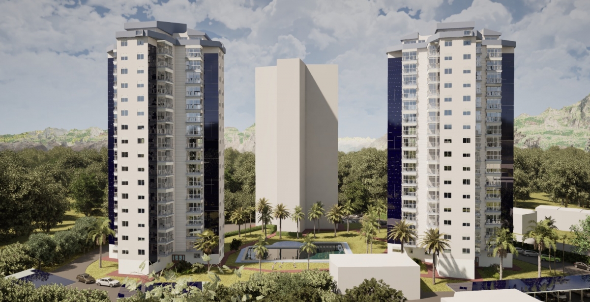 Recreación de la rehabilitación energética de dos rascacielos residenciales de 17 plantas en Benidorm. - Foto: PLAZA