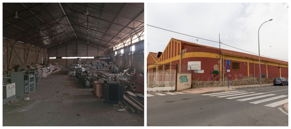 El interior de las naves a demoler y las antiguas instalaciones de Amaro.
