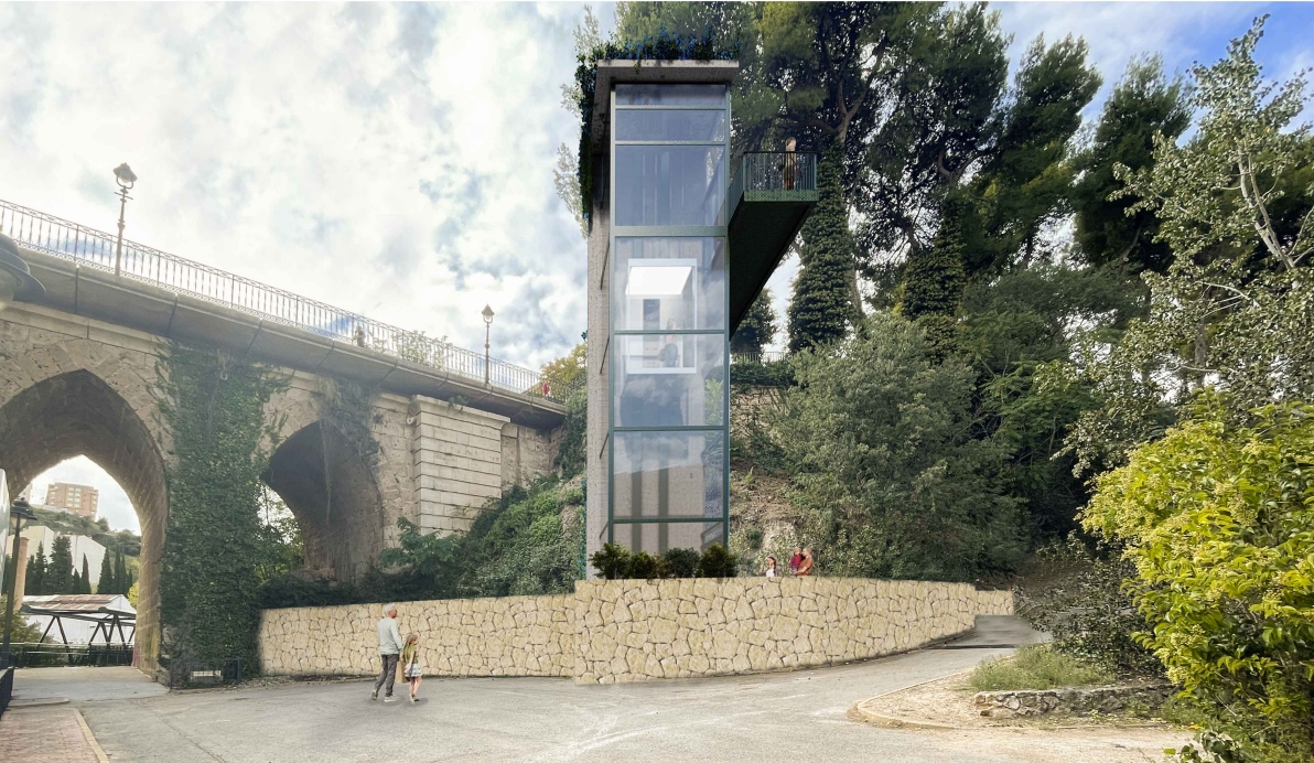 Simulación del ascensor panorámico en el río. - 