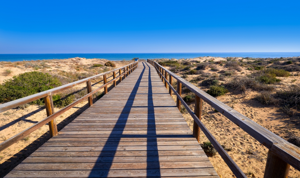 Pasarela que conduce a la playa del Carabassí, en Elche