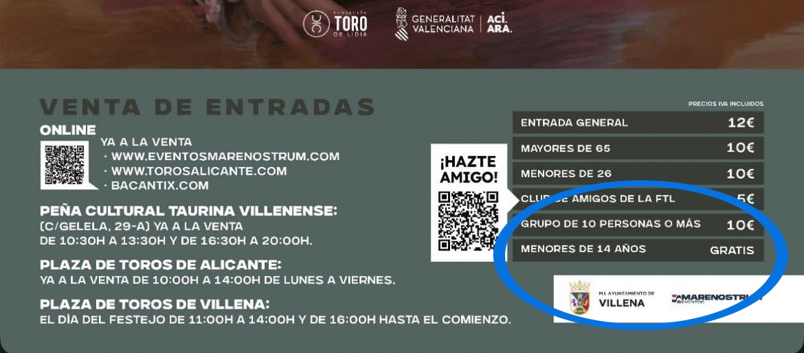 Cartel anunciador, en el que se ofrece la entrada gratuita a menores de 14 años. - Foto: AP.