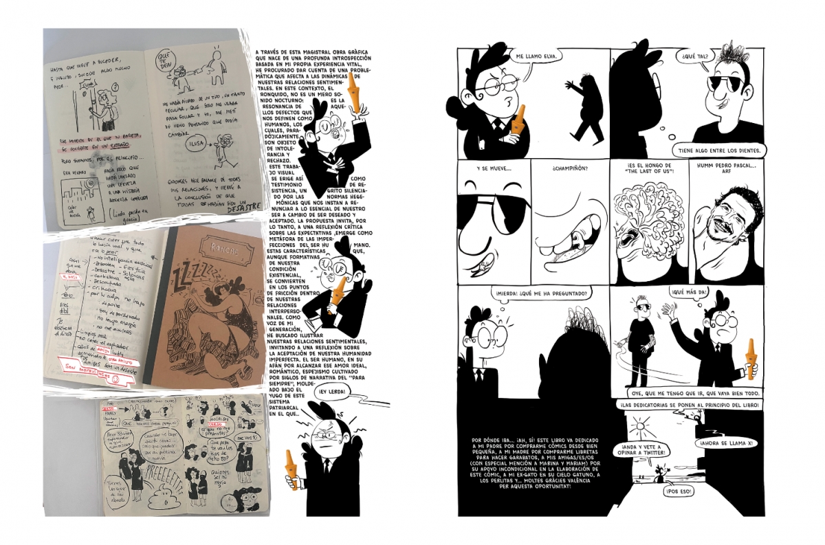 Algunos bocetos de Roncas junto a la reflexión final de la autora