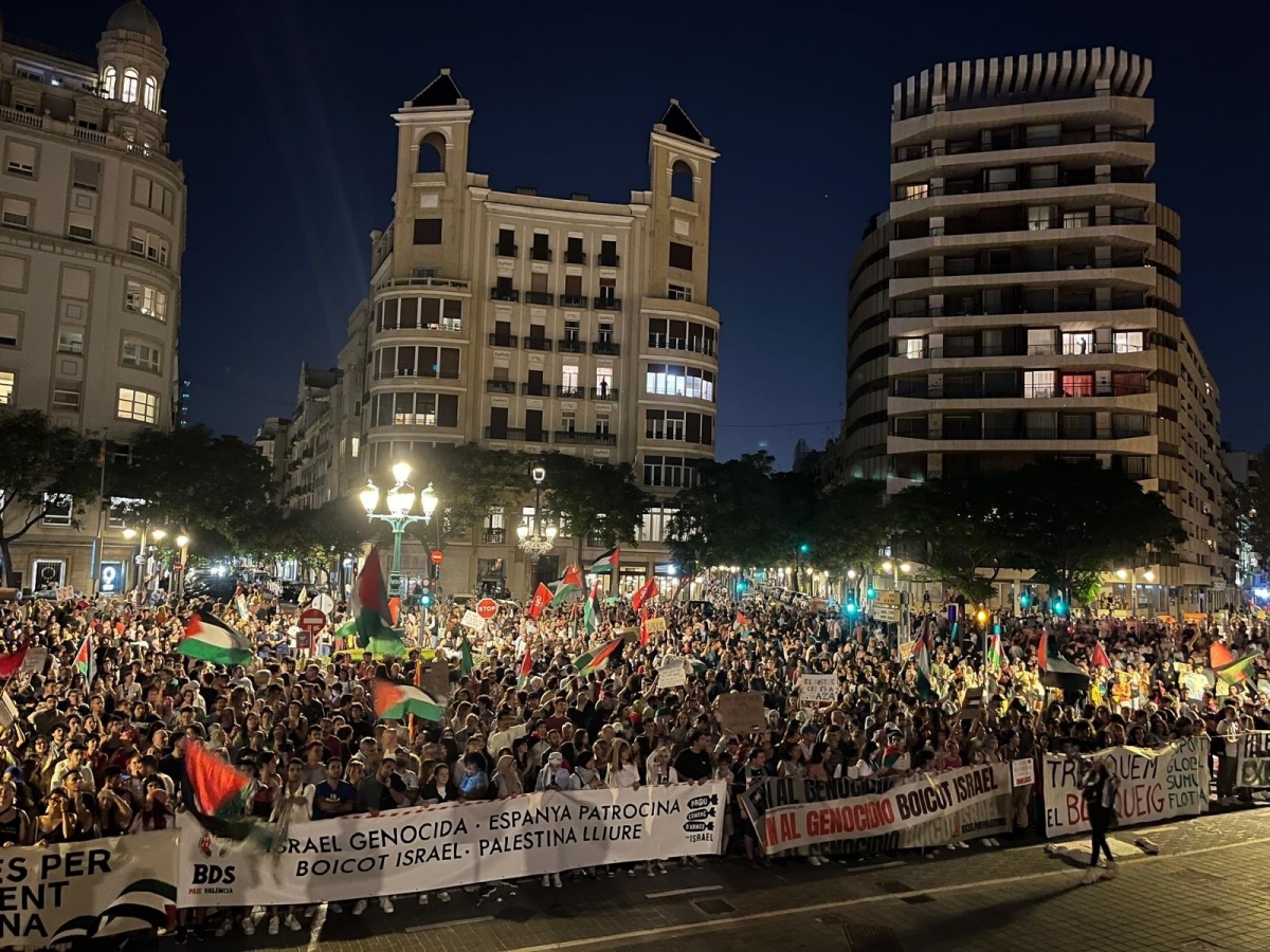 El movimiento en la calle por Palestina impulsa protestas incómodas para el PP a las puertas del 9 d’Octubre
