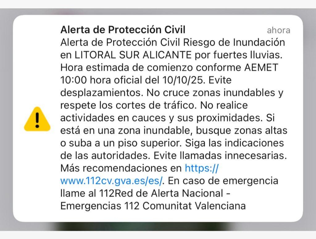 Llega a móviles de Alicante un Es-Alert por el riesgo de inundaciones desde este viernes