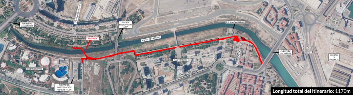 Ubicación de la vía ciclopeatonal. - Foto: AYUNTAMIENTO DE VALÈNCIA Ubicación de la vía ciclopeatonal.