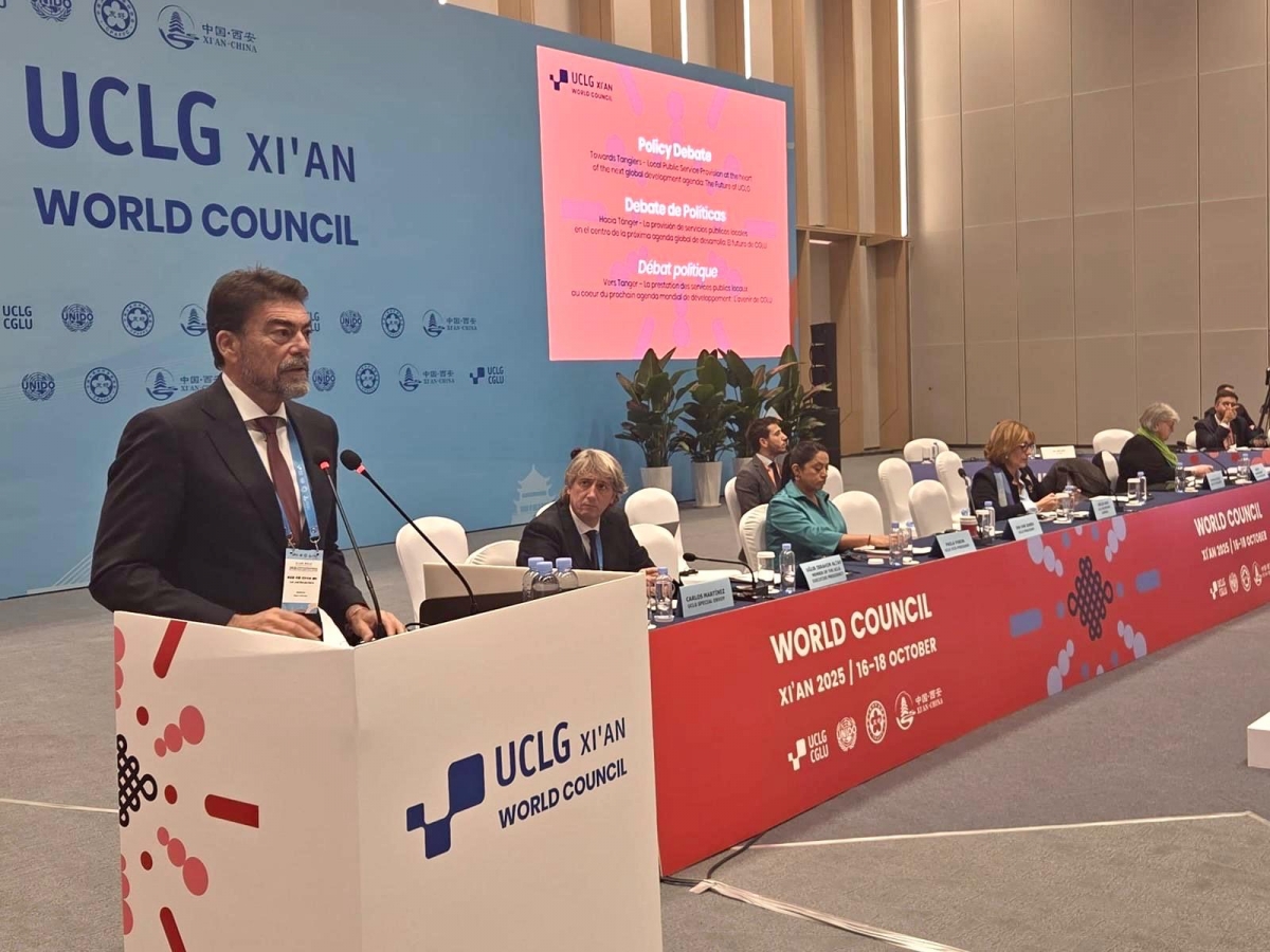 Barcala, durante su intervención ante el Consejo Mundial de Ciudades  y Gobiernos Locales Unidos - 