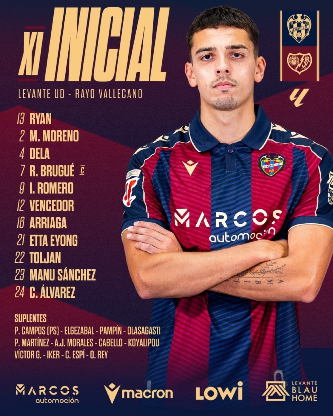 Este es el once del Levante UD frente al Rayo Vallecano