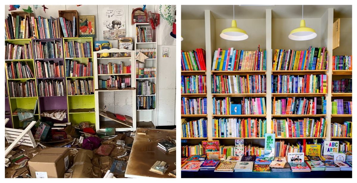 Antes y después de la librería Somnis de paper.