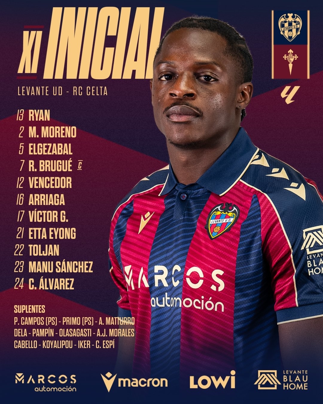 Este es el once del Levante UD para recibir al RC Celta de Vigo