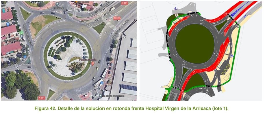 Detalle de la solución en rotonda frente Hospital Virgen de la Arrixaca - Foto: PMUS Detalle de la solución en rotonda frente Hospital Virgen de la Arrixaca