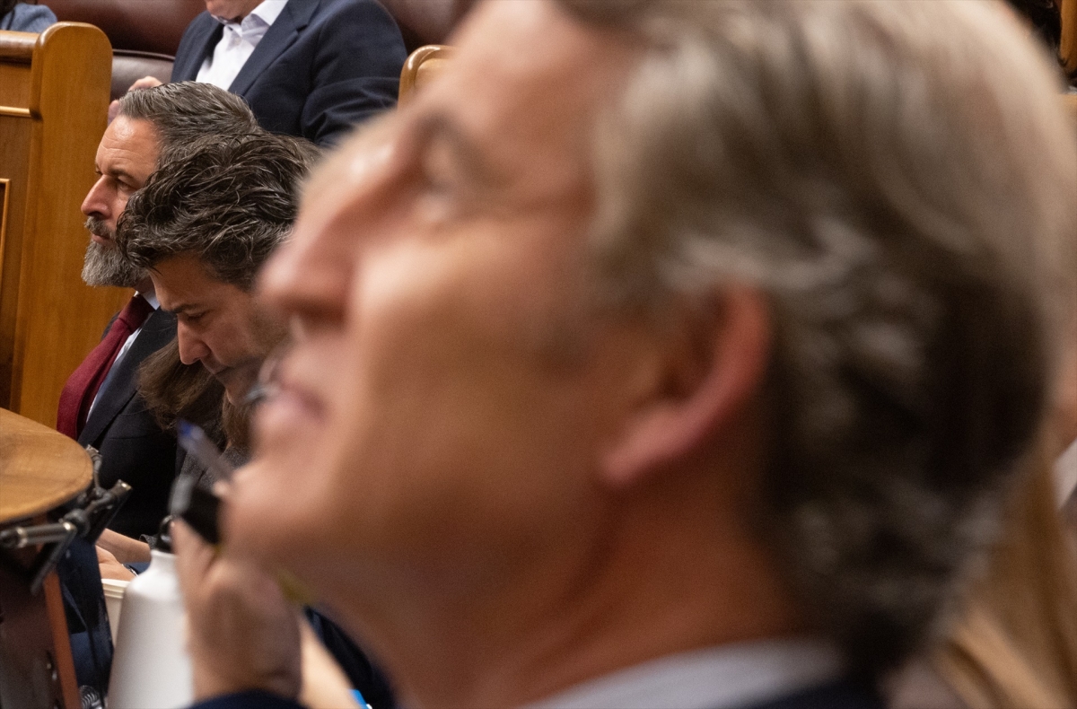 Feijóo en el Congreso y al fondo Abascal. - Foto: EP/EDUARDO PARRA Feijóo en el Congreso y al fondo Abascal.