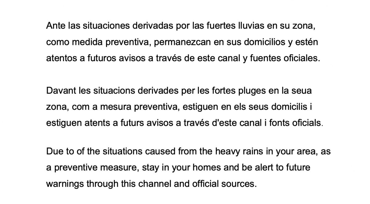 Así era el escueto primer borrador del ES-Alert de la Dana, que no pedía subir a zonas altas