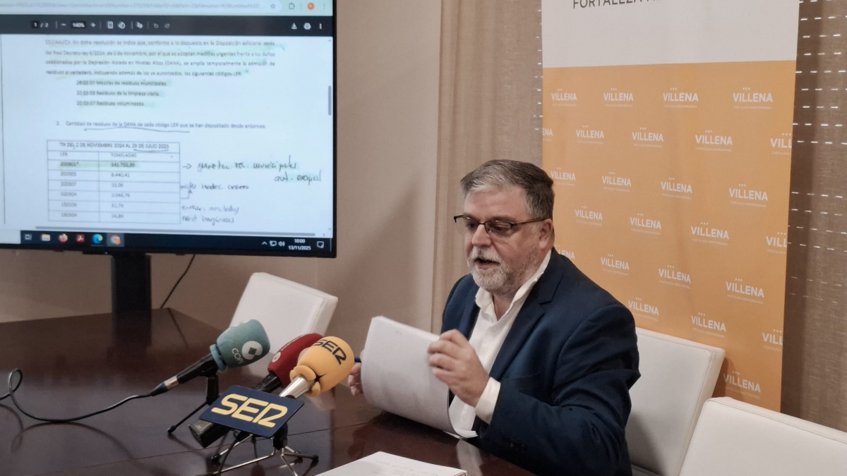 Villena denuncia la llegada de 380.000 toneladas de residuos de la dana sin información de Conselleria