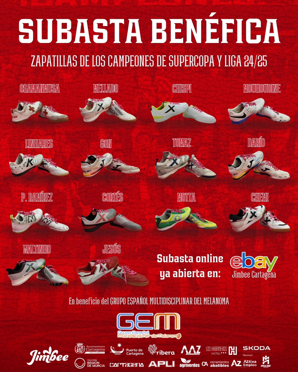 El Jimbee subasta las zapatillas de sus 14 campeones para luchar contra el cáncer de piel 