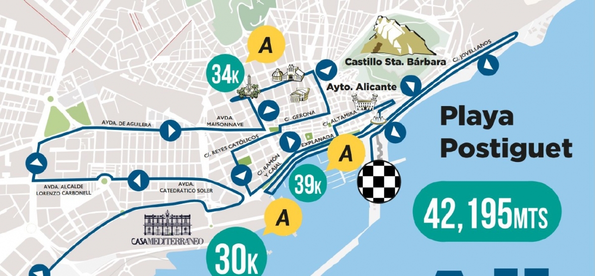 El plano del recorrido de la maratón Elche-Alicante. - 