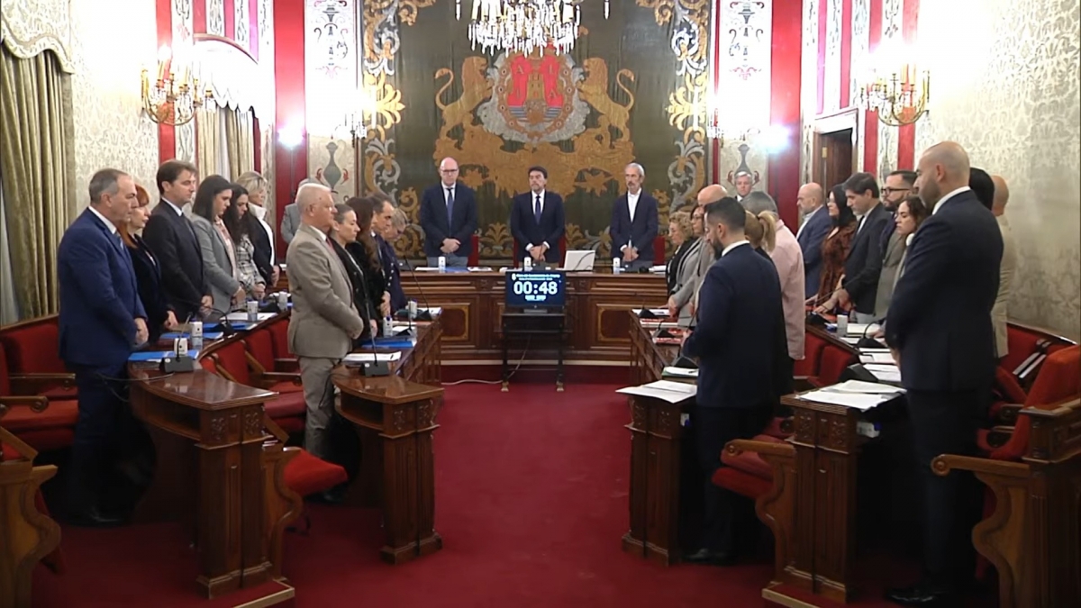 Los ediles de Alicante, durante el minuto de silencio por las víctimas de la violencia de género.