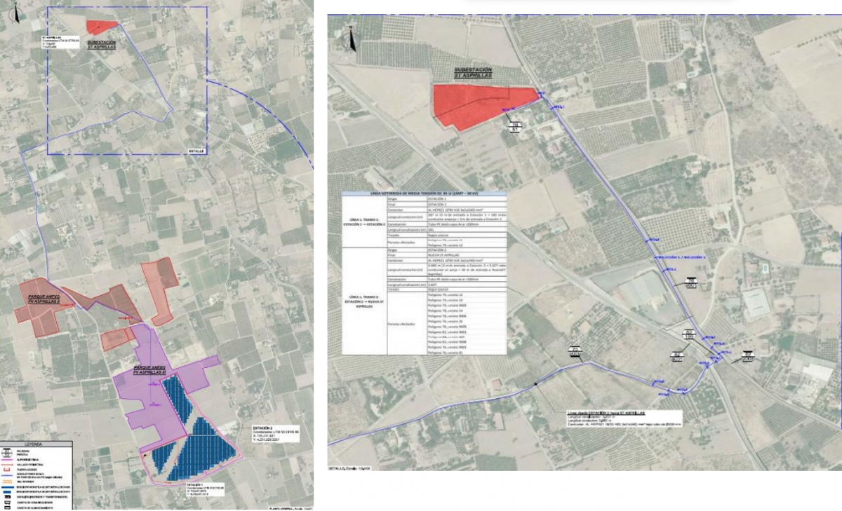 Esquema de la planta y la línea de evacuación con el resto del parque -